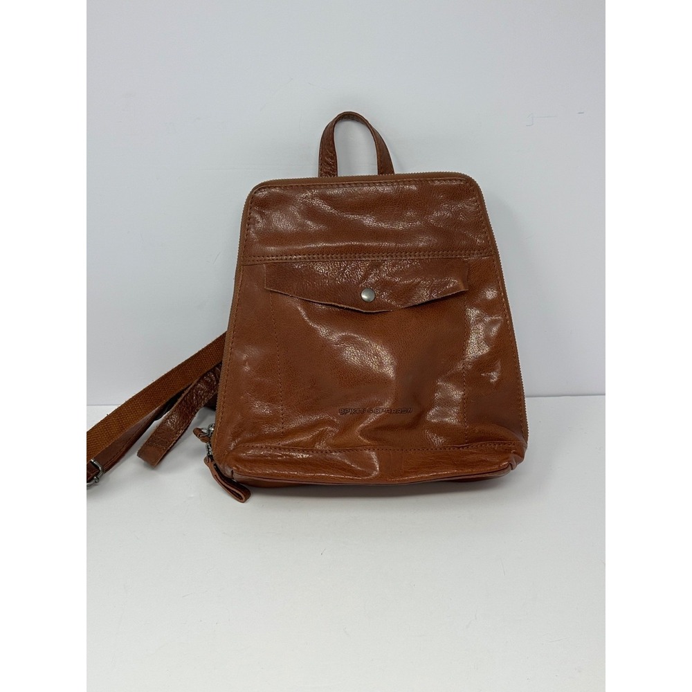 Spikes & Sparrow Leather Cognac Brown Backpack Purse Top Handle Zip Z0